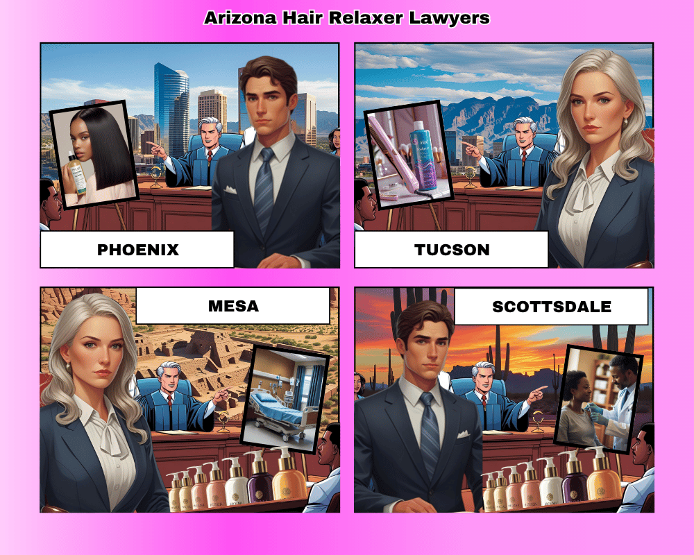 Arizona hair relaxer lawyers depicted taking ovarian cancer lawsuits to trial in Phoenix, Tucson, Mesa, and Scottsdale