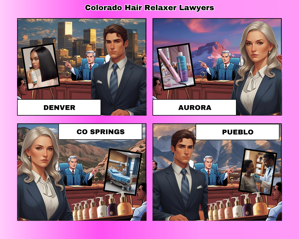Colorado hair relaxer lawyers depicted taking ovarian cancer lawsuits to trial in Denver, Aurora, Colorado Springs, and Pueblo