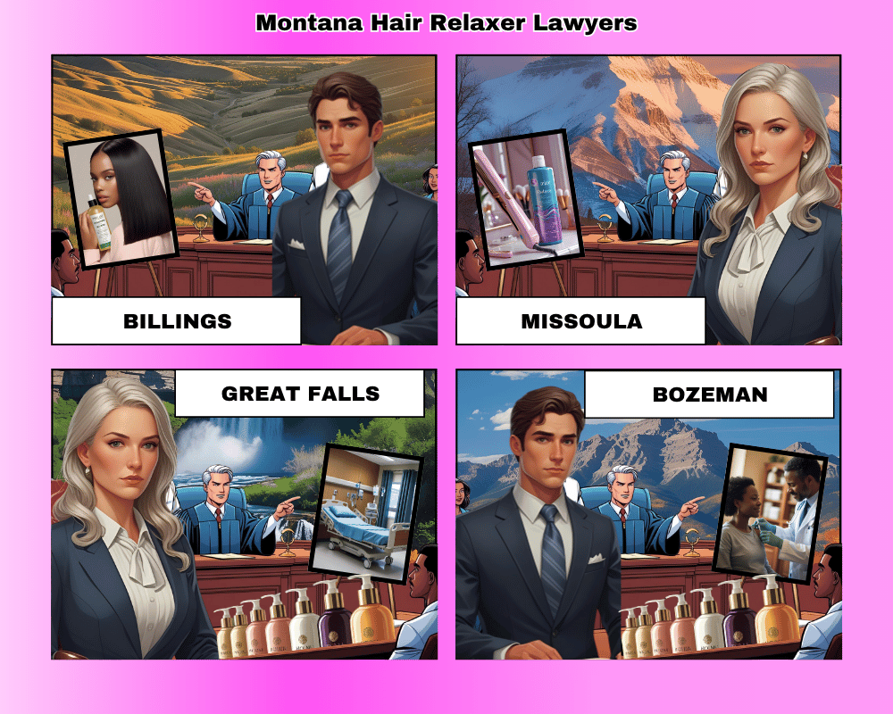 Montana hair relaxer lawyers depicted taking ovarian cancer lawsuits to trial in Billings, Missoula, Great Falls, and Bozeman