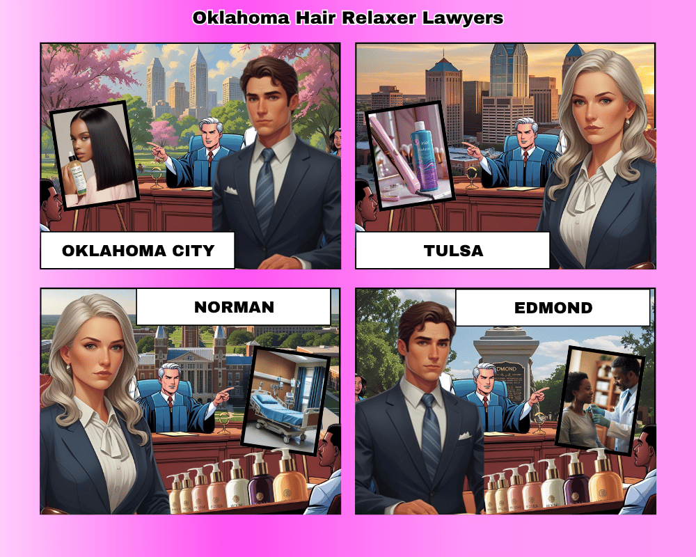 Oklahoma hair relaxer lawyers depicted taking ovarian cancer lawsuits to trial in Oklahoma City, Tulsa, Norman, and Edmond