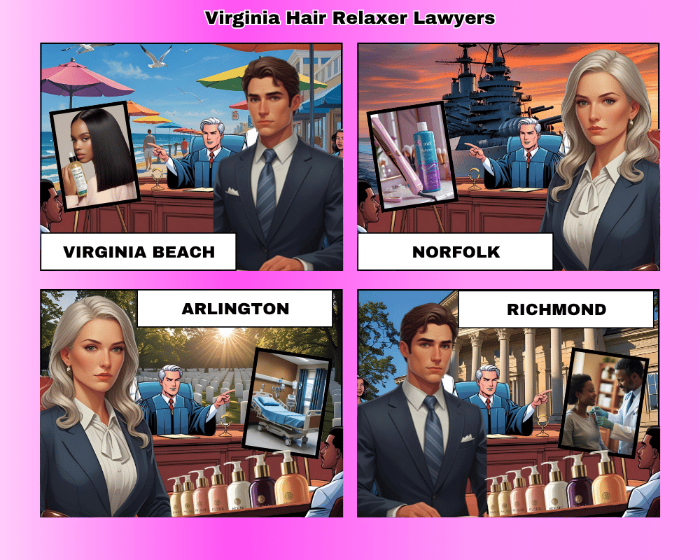 Virginia hair relaxer lawyers depicted taking ovarian cancer lawsuits to trial in VA Beach, Norfolk, Chesapeake, and Arlington