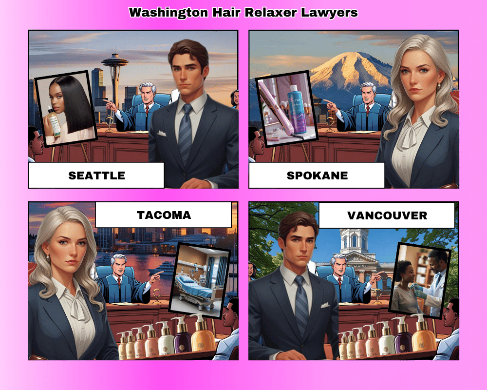 Washington hair relaxer lawyers depicted taking ovarian cancer lawsuits to trial in Seattle, Spokane, Tacoma, and Vancouver